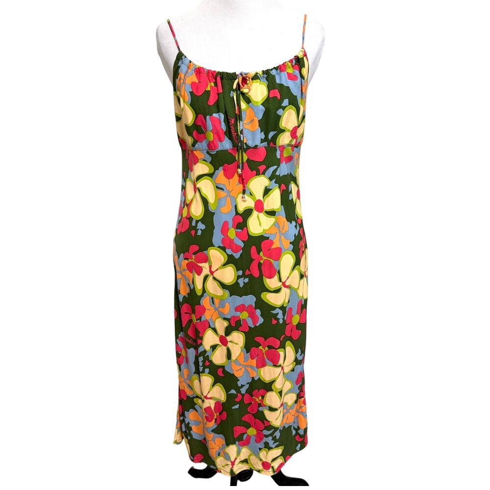 Vintage Manuhealii Womens White Tag Midi Dress XS Colorful Floral Print Hawaiian